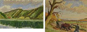 Vente le 2015-03-26 à Besançon, Lac du Val et Attelage, 1939, deux aquarelles, 25x32 et 19x28, sbg, 50 à 70 €
